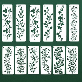 Dmnnlp 12 Pcs Leaf Vine Stencils for Painting, Stencils for Crafts Reusable, DIY Art Stencil for Painting on Wood Canvas Card Paper Furniture Wall Door Decor
