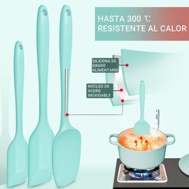 Oranlife Juego de 10 espátulas de silicona resistentes a altas temperaturas De grado alimenticio, De una sola pieza, Con raspadores antiadherentes para hornear y cocinar (Verde claro)
