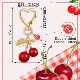 XGALBLA Cute Cherry Keychain for Women,Initial Cherry letter KeyChain Bag Charms, Kawaii Heart Flower Daisy Key chains Accessories Decor for Girls Purse Backpack(T)
