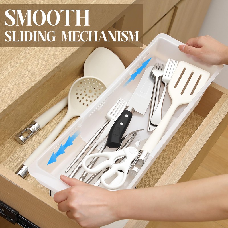 Gulfmew 1 Pack Deep Drawer Organizer Bins, Adjustable Sliding Drawer