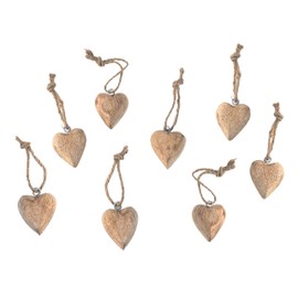 Set of 8 Wooden Heart Pendants 4 x 4.5 cm Solid Wood Hanging Decoration