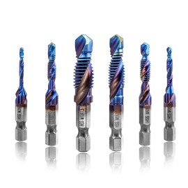 Treki 6-Piece Combination Tap Bit Set M3 M4 M5 M6 M8 M10, Manual Tap Set, Spiral Tap with 6.35 mm for Cordless Screwdriver, HSS Hand Tap, Machine Tap Bits Set