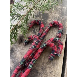 Unbranded Plaid Fabric Wrapped Candy Canes for Primative Farmhouse Christmas-set of 5