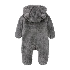 Alunsito - Child Baby Fleece Overalls Newborn Plush Bear Ear Nightlife with Hood Zip Long Sleeve Bodysuit Fouties, gray