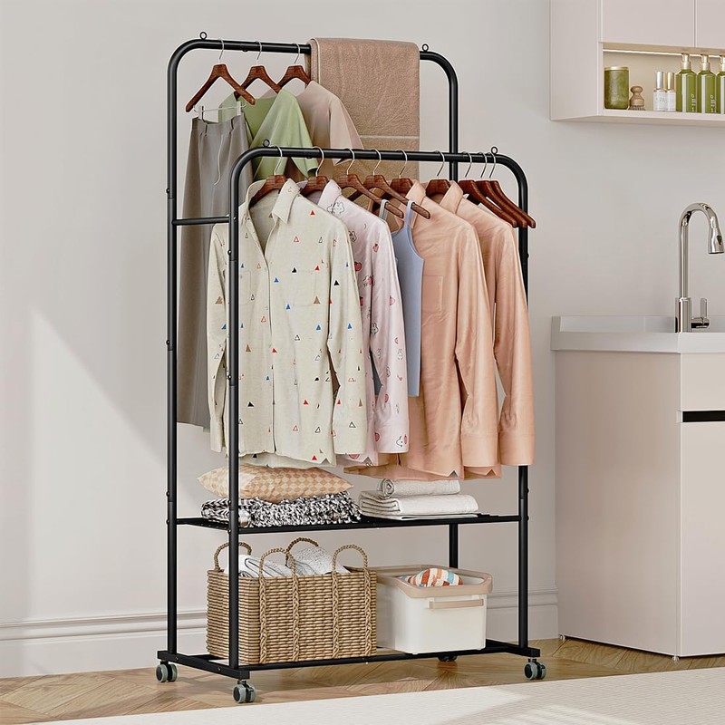 SUOERNUO Clothes Rack with Wheels Garment Rack for Hanging Heavy-Duty