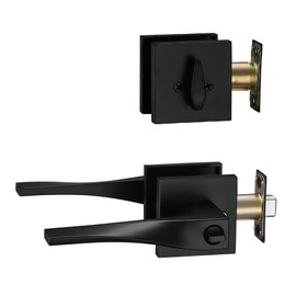 Berlin Modisch Sleek Series Entry Lever Door Handle Set and Single Cylinder Deadbolt Locking Lever HandleSet [Front Door or Office] Reversible Heavy Duty – Iron Black Finish