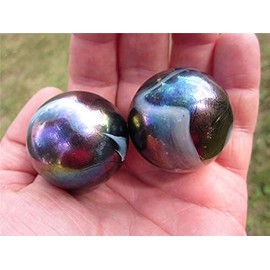 Big Game Toys Set of 2 Midnight Galaxy 35mm Boulder Purple/Gold Oil Slick Metallic Iridescent Swirl Large Shooter Solid Glass Marbles Home Decor/Vase Filler/Aquarium