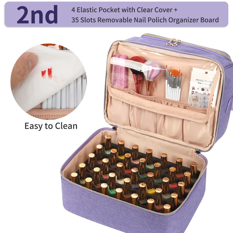 CUBETASTIC Nail Polish Organizer Case, Nail Supplies Storage Box Holds