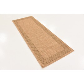 Unique Loom Outdoor Border Collection Casual Greek Key Transitional Indoor and Outdoor Flatweave Light Brown Runner Rug (2' 0 x 6' 0)