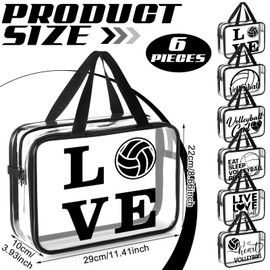 Shinylin 6 Pcs Women Volleyball Gift Makeup Bag Clear Cosmetic Organizer Bag Clear PVC Makeup Pouch Waterproof Travel Cheer Purse Gift for Her Girls Friends Women Team(Eat Sleep Volleyball Repeat)