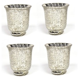 Home Decoration Accessories Mercury Glass Votive Candle Holder Silver Crackle Glass Effect Set of 4