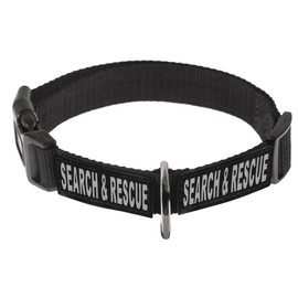 Dogline Omega Nylon Collar for Dogs with 2 Removable Search & Rescue Patches (Black, 14"-18")