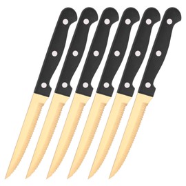 DSNN Steak Knives Set of 6, Stainless Steel Steak Knife Set, Serrated Sharp Knives Tableware, Elegant Gold