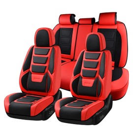 Coverado Car Seat Covers Full Set, Seat Covers for Cars, Front Seat Covers and Back Seat Cover Waterproof Leather Automotive Seat Cover, Universal Car Interior Protectors Cushion for Most Cars Red
