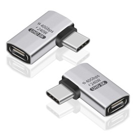 Duttek Right Angle USB C Adapter (Pack of 2) USB C Female to Male Adapter - 40Gbps Data Transfer, 240W Charging, 8K Video Compatible for Thunderbolt 4/3, MacBook, Laptop and More Type C Devices