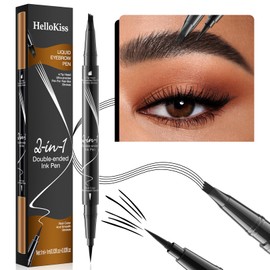 Microblading Eyebrow Pencil, Waterproof Eyebrow Pen, 2-in-1 Dual-Ended Eyebrow Pencil for Women with 4-Fork-Tip & Precise Brush-Tip, Natural Makeup Fine Stroke, Last All-Day (Black)