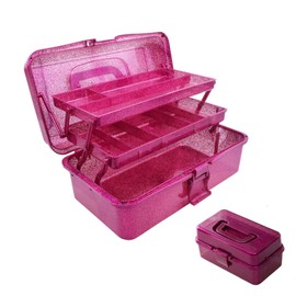 3-Layer Art & Craft Tool Storage Box, Cute Sewing Supplies Organizer, Plastic Portable Fishing Tackle Boxes, Multipurpose Container for Art Supply Makeup Hair Accessories Painting Tools (Fuchsia)