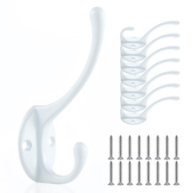 IBERDE Coat Hooks for Hanging, Wall Hooks with Stainless Steel Screws Retro Double Hooks Towel Rack Utility Hanger for Coat, Scarf, Bag, Towel, Key, Cap, Cup, Hat 8 PCS (White)