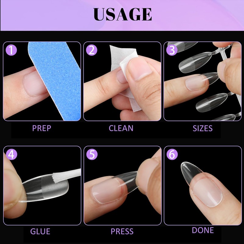 Fingooo Nail Tips, Transparent, 240 Pieces, Long, Ultra Thin, Clear,