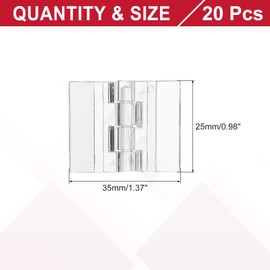 MECCANIXITY Clear Plastic Hinges, Acrylic Hinges Small Hinge 35 x 25 mm Transparent Continuous Piano Folding Hinge for Cabinet Crafts Furniture Display Stand Pack of 20