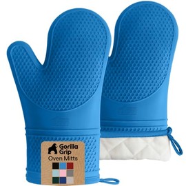 Gorilla Grip - Juego de guantes de cocina de silicona resistentes al calor, suave forro acolchado, extralargos, impermeables y flexibles para cocinar 