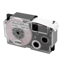 vhbw 1x Schriftband-Kassette kompatibel mit Casio KL-200, KL-2000, KL-300, KL-200E, KL-7000 Etiketten-Drucker 5,5m x 18mm Schwarz auf Transparent