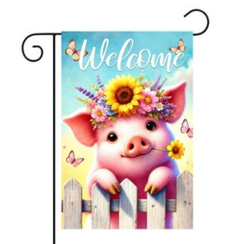 BlissYard Spring Welcome Garden Flag 12x18 Inches Double Sided Cute Pig Yard Flags Sunflower Crown Fence for Outside Decor Home Farmhouse Holiday Summer Decorations