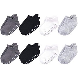 Touched by Nature Baby Organic Cotton Socks with Non-Skid Gripper for Fall Resistance, Solid Black Gray, 12-24 Months