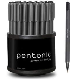 Pentonic Ballpoint Pens In Pen Organizer, Bulk 50 Count, Black Ink, 1.0 mm Medium Point, Smooth Writing For Journaling, Office & School (PEN12537)