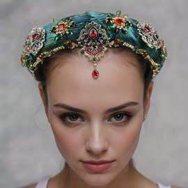 Luxury Baroque Big Wide Crystal Headband for Women Pearl Rhinestone Bead Decorative Hairband Jeweled Head Hoop Party Accessories (HDDY1079-green)