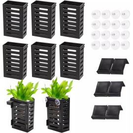 Lawei 8 Pack Hanging Aquarium Plant Holder, Plastic Aquatic Pot Black