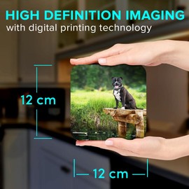 1 x Square Jumbo Size Coaster 12cm Happy Staffordshire Bull Terrier Dog Staffy Cork Backed MDF Glossy Tea Coffee Accessory #51137