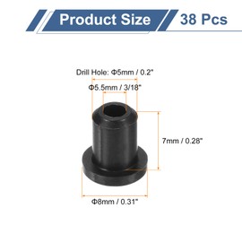 uxcell 38Pcs Rubber Grommets 5mm Drill Hole, 3mm ID Hole Top Hat Grommet Black Silicone Rubber Hole Plug Gasket for Wiring, Automotive