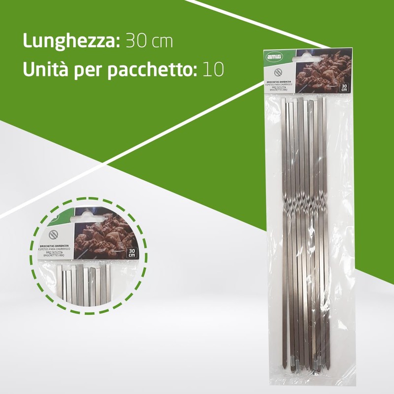 Amig - 10 Spiedini Metallo per Barbecue Fireplus | Spiedini