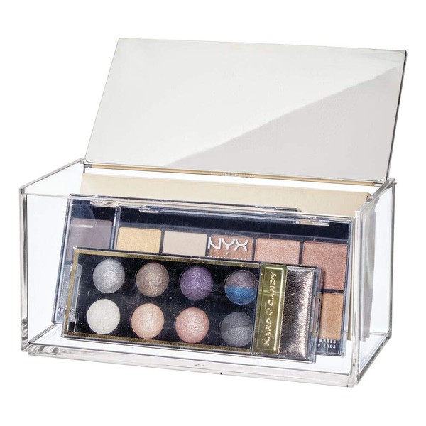 mDesign Cosmetic Organiser with Lid - Makeup Storage Box - Vanity Box for Makeup and Beauty Products - Clear