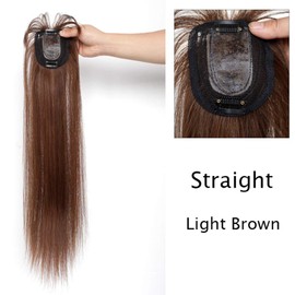 LesafeV 24" Long Full Topper Clip in Snythetic Hairpiece with Bangs Full Head Wear Straight Light Brown