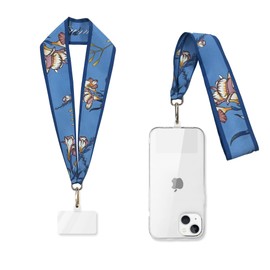 townssilk Lanyard, high-end luxury mulberry silk hanging rope, with exquisite accessories, suitable for mobile phones, key rings, ID card holder, high quality, 1 piece, blueFlower, Silk