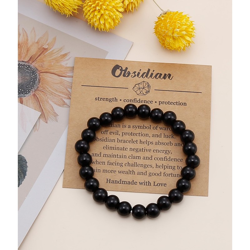 BOMAIL Natural Stone Bracelet for Women Men - 8MM Semi-Precious