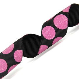 Morex Ribbon Sugar Dots Glitter Grosgrain Ribbon, 7/8-Inch by 4-Yard, Black/Hot Pink, 98805-713
