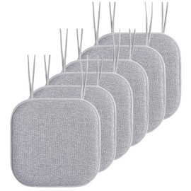 Elegant Comfort 6 Pack Chair Cushion Covers - Skid-Proof Rubber Backing - 16 x 16 Inch - Thick Dining Square Shape Seat Covers - Comfortable Textured Chair Pads with Ties - Thatch Pattern, Gray
