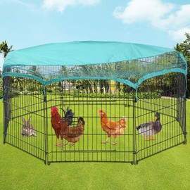 Pet Playpen 8 Panel Metal Protable Foldable Indoor Outdoor Pet Exercise Pen with Door & Cover Animal Heavy Duty Wire Yard Crate Kennel Cat Dog Playpen Enclosure for Rabbit Duck Chicken