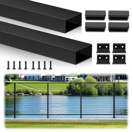 ZBuildMars 4' Aluminum Handrail, 2 Pack Matte Black Handrail, Cuttable Rectangular Handrail Top Rail Cable Railing System with 4 End Caps, 8 Dovetail Screws, 4 L-Brackets (2"x0.79")