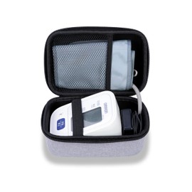 Ginsco Compact Hard Shell Case for Blood Pressure Monitor, Compatible with Omron Bronze/iHealth/Oklar, Portable Carrying Travel Case with Handle, Mesh Pocket for Cuff/Batteries/Charger (Gray, M)