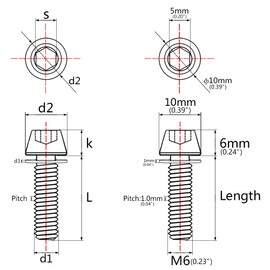 Wanyifa Titanium M6x16 18 20mm Hex Tapered Head for Bicycle Crank Brake Fixed Upgrade Screw Pack of 4 (Black, M6x20mm)
