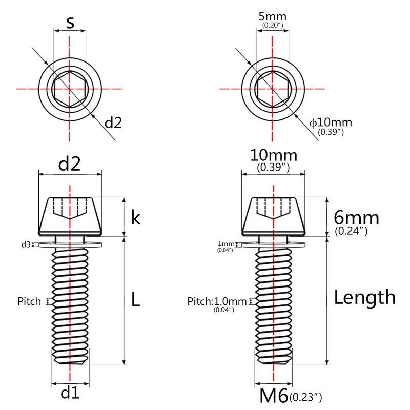 Wanyifa Titanium M6x16 18 20mm Hex Tapered Head for Bicycle