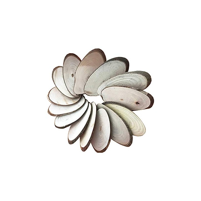 POFET 10pcs Natural Wood Slices, Oval, 8-9cm, Rustic Tree Bark