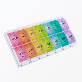 Spanish Pill Organizer 7 Weekly Two Times per Day AM PM with Spring Open Design, Medication Organizer Spanish, Vitamin Planner, Organizador de Pastillas en Español, Spanish Pill Box
