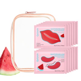 QUIYUM Watermelon Niacinamide Lip & Eye Mask Set, Facial Skincare(12 Packs)
