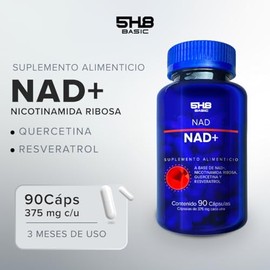 NAD+ Resveratrol Adicionado Con Nicotinamida Ribosa y Quercetina - 90 Cáspsulas - 375mg Por Porcion - Fórmula Premium - 5H8 NUTRITION
