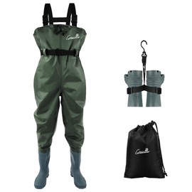 GREENWATER Fishing Chest Waders for Men Women with Boots Waterproof 2ply Nylon PVC Lightweight Bootfoot Waders for Hunting (Green, M9/W11)